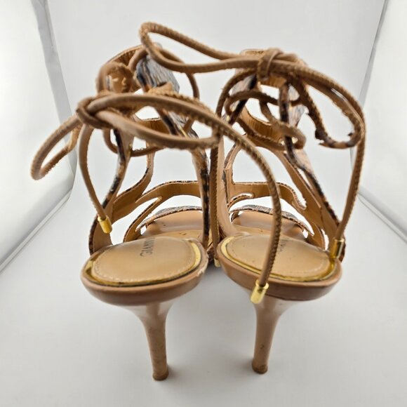 Gianni Bini Snake Print Lace-Up Heels | Size 6.5M | Caged Sandals Leather Upper - Picture 3 of 9